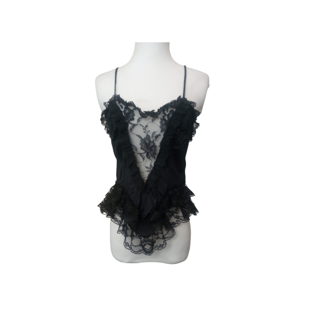 Black Lace Y2K Coquette Sheer Size S Nylon Cami Whimsigoth Grunge Nighty Top